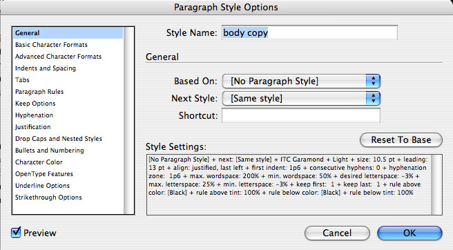 Paragraph Style Options